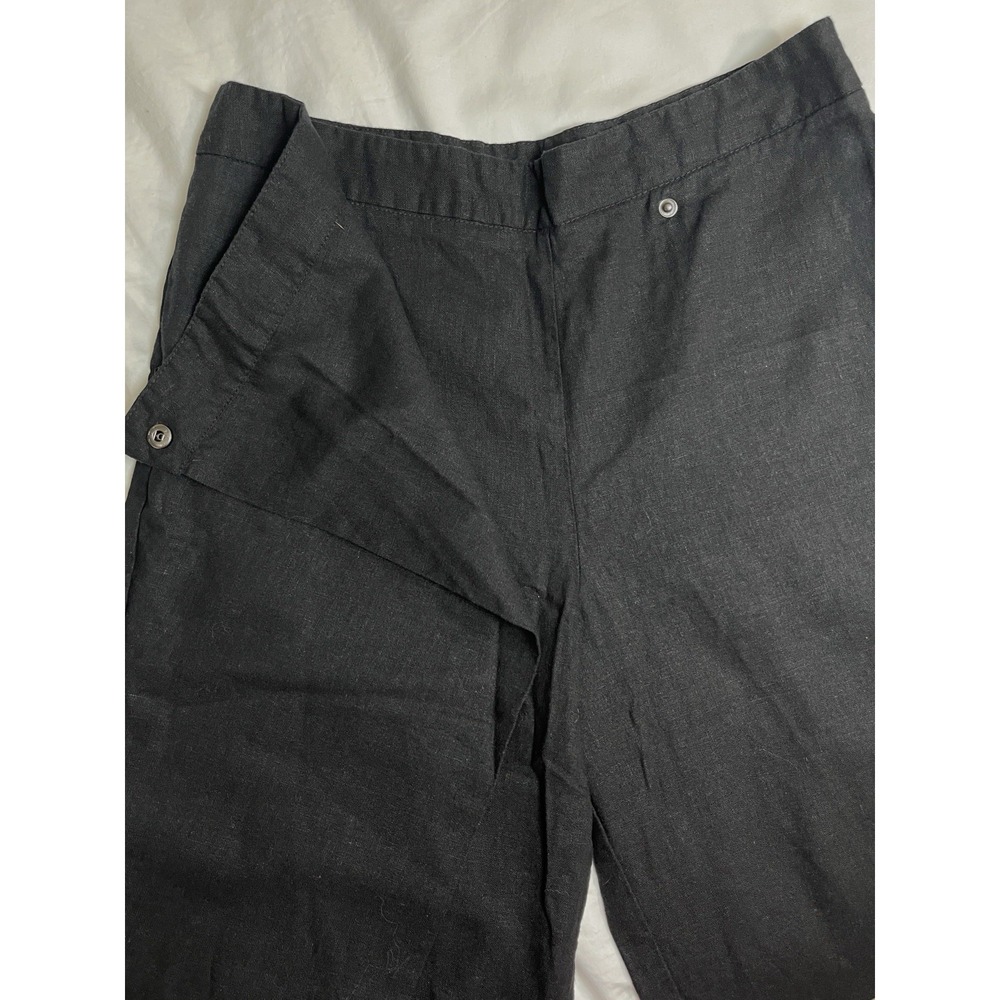 ZARA Wrap Front Wide Leg Lagenlook Pants Womens M Medium Black Linen Blend Chic - Picture 6 of 12